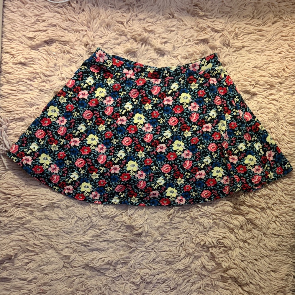 Forever 21 Floral A-Line Skirt - Navy with Pink & Yellow Flowers Size Small